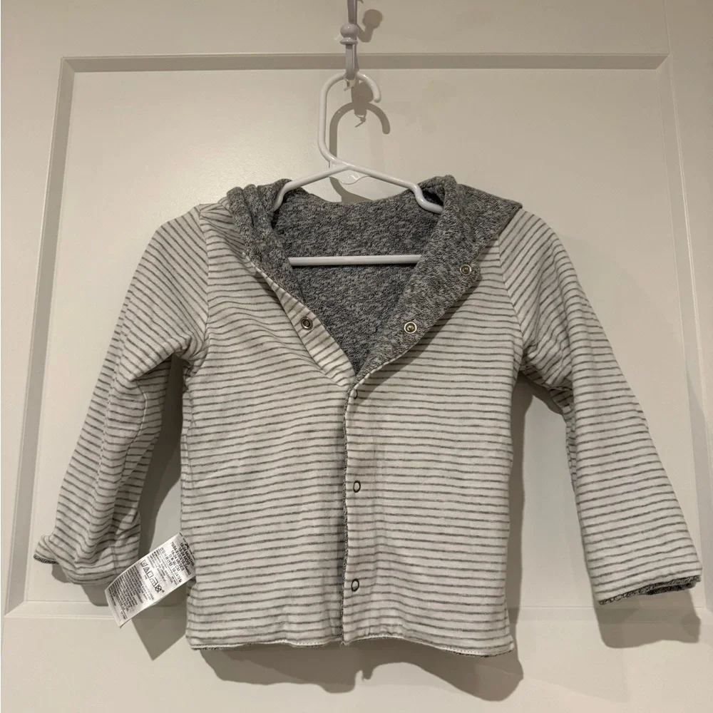 GAP Kids Heather Gray Hooded Snap-Front Reversible Sweatshirt